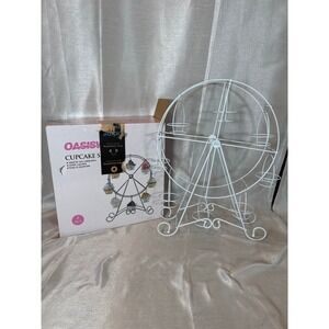 Oasis Creation White Metal Ferris Wheel Cupcake Stand Display 8 Pieces